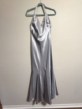 Betsy & Adam Silver Formal Gown Size 8